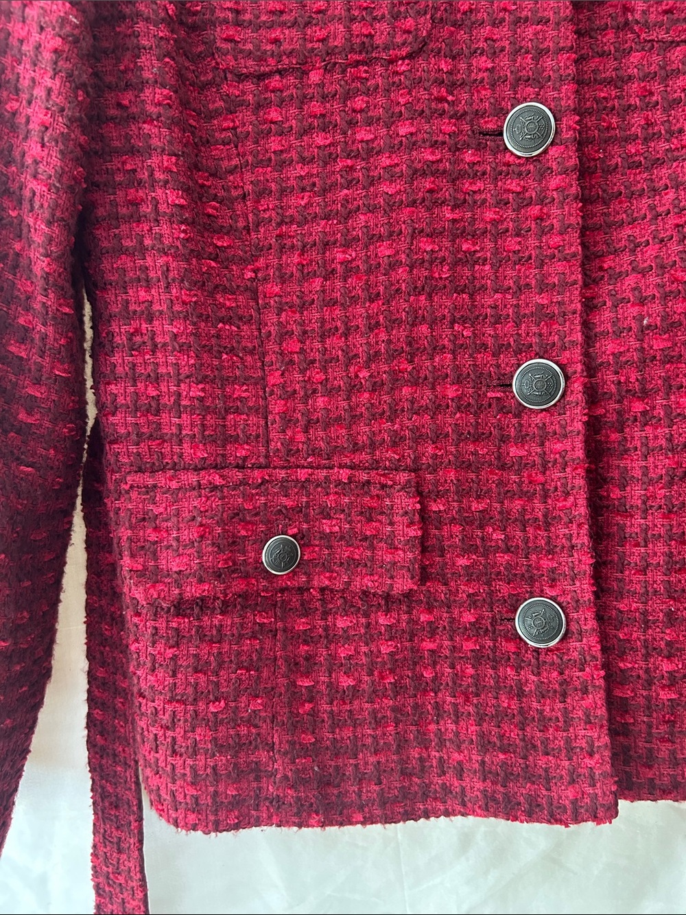 WHBM Women’s Red Tweed Belted Jacket - Picture 15 of 17